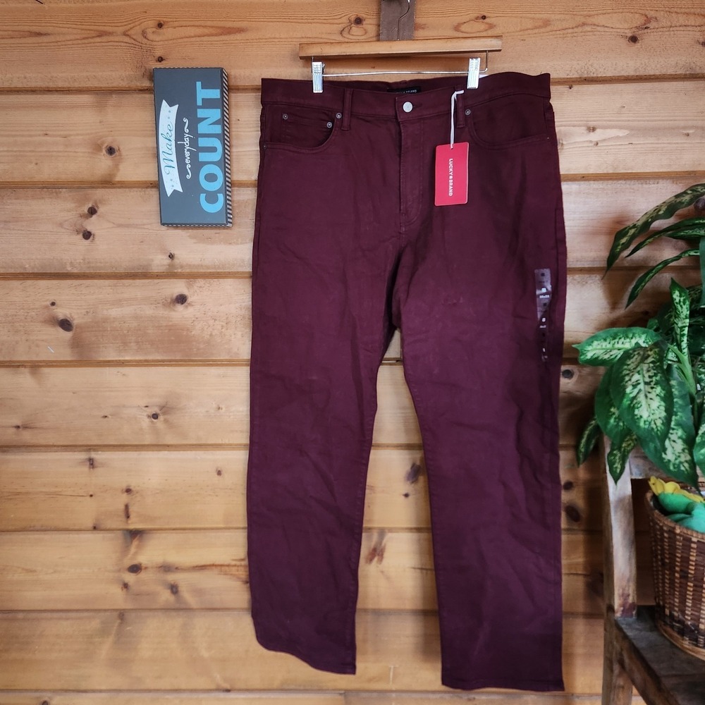 Lucky Brand Jeans Pants 410 Athletic Straight Stretch Burgundy Preppy NWT Sz 38